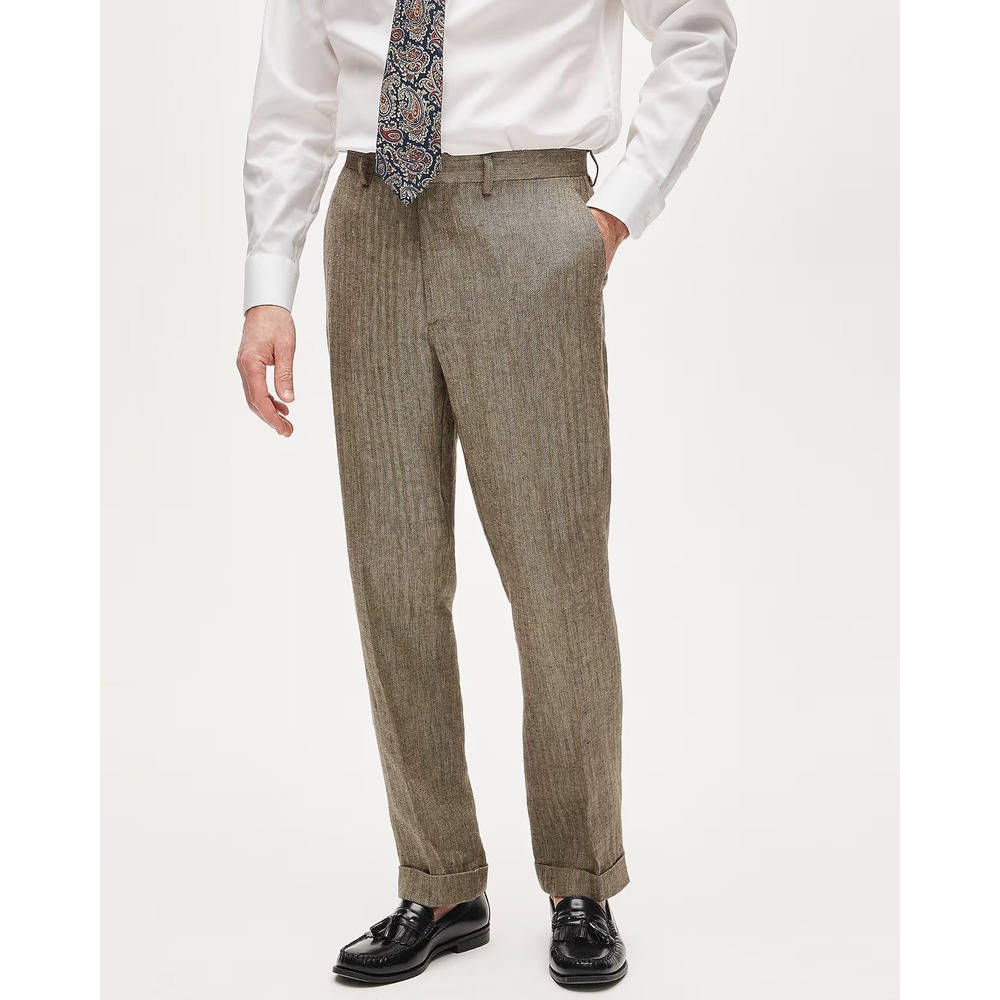 J.Crew Mens 31x30 Crosby Suit Pant Herringbone Linen Hazelnut Black Cuff NEW